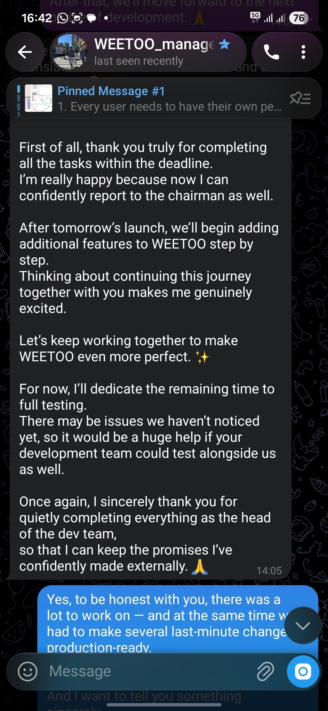 Client message screenshot